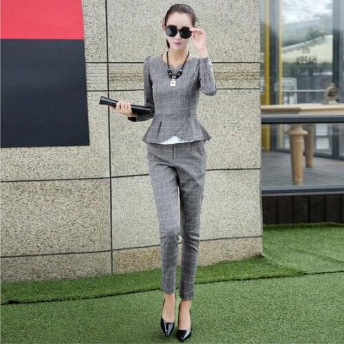 New Arrival Fashion Design Formal Office Blazer Pants Suit Plaid Pattern 2 Pieces Set Female Plus Size XXXL Autumn 2018