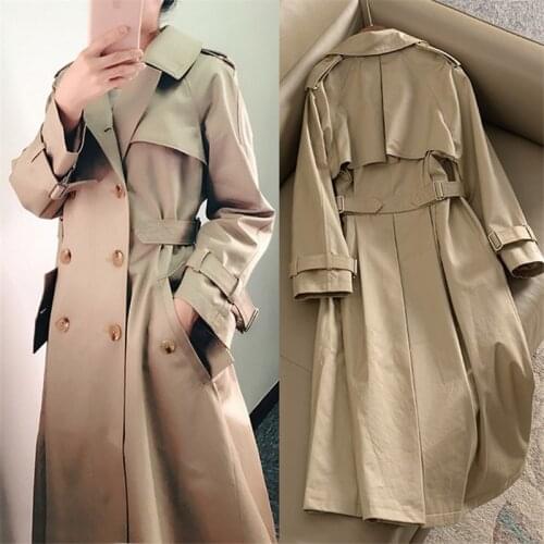 Khaki Double-breasted Trench Coat Women Autumn British Lapel Long Windbreaker Clothes Femme Loose Cloak Dust Coat Spring Outwear