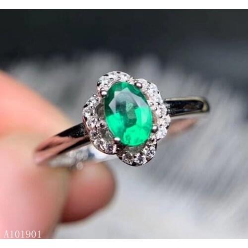 KJJEAXCMY boutique jewelry 925 Silver-inlaid Natural Emerald Female Ring Support Detection
