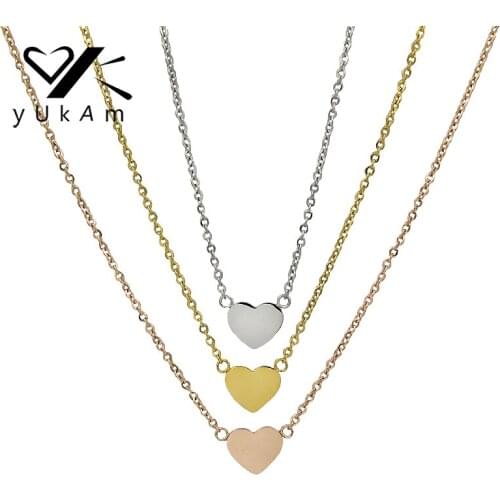 YUKAM Jewelry Silver Color Gold Dainty Love Heart Pendant Necklaces for Women Stainless Steel Small Heart Chain Choker Necklaces