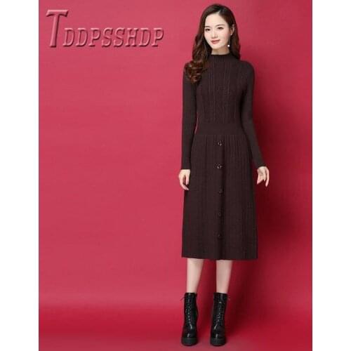 2019 Autumn Winter Knitting Women Dress Long Style Warm Bottoming Female Dresses