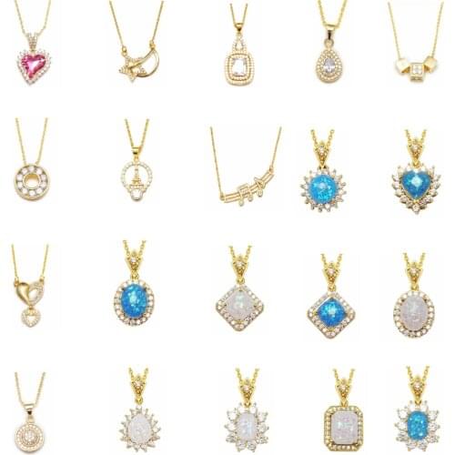 10Pcs/Pack Gold Necklaces Wholesale High Quality Heart Water Drop Square Pendants Crystal CZ Fashion Jewelry for Women