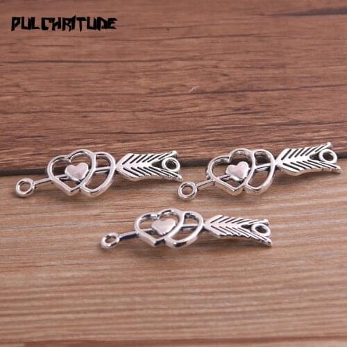 10pcs 13*39mm New Antique color Double Heart Connectors Charms Pendants For DIY Jewelry Handmade Making Accessorie