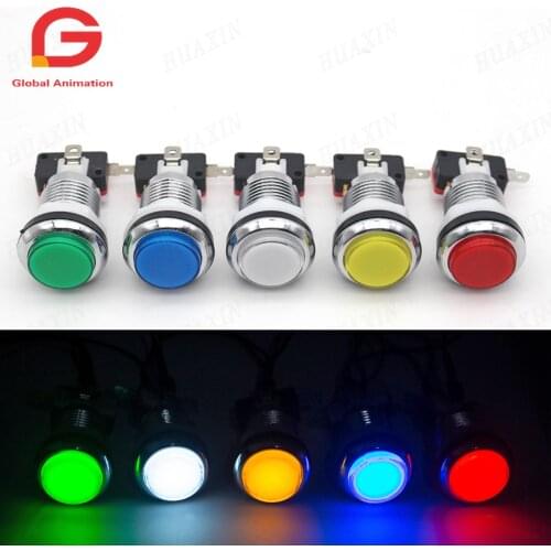 10 pcs lots 28mm Silver Chrome plating push Button with 12V Super bright LED Lamp Microswitch for Arcade Fighting Games Projects