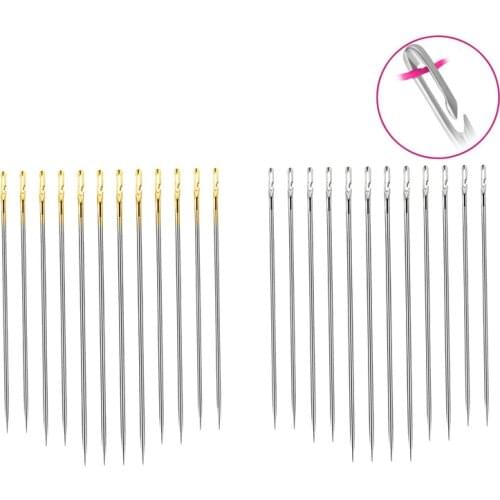 12Pcs Blind Needles Gold Tail Elderly Needle-side Hole Blind Needle Household Stainless Steel Sewing Needless Threading Apparel