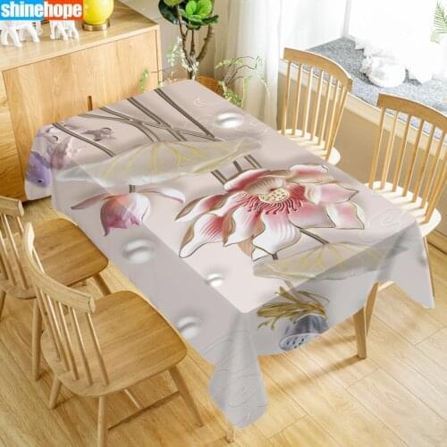 3d Lotus Tablecloth Waterproof Fabric Rectangular Dust-proof Table Cover For Party Home Decor TV Covers