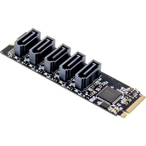 PCIe X2 M.2 Key M to 5-Port SATA 3.0 adapter Card NGFF NVME M.2 m Key to sata3.0 Converter Card JMB585 chipset 6Gbps SATA3