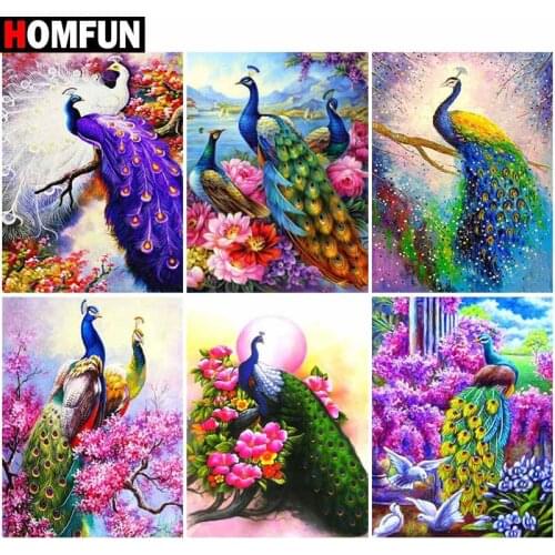 HOMFUN Full Square/Round Drill 5D DIY Diamond Painting "Animal peacock scene" Embroidery Cross Stitch 5D Home Decor Gift