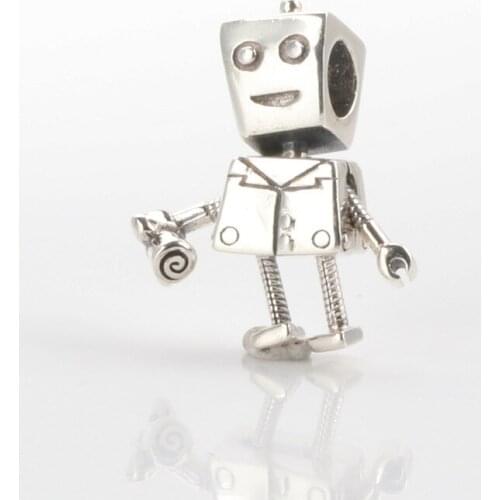 Bewill S925 Sterling Silver Fun Robot Rob Robot Beaded Fit Original Bracelet Pendant DIY Jewelry Charms Gift