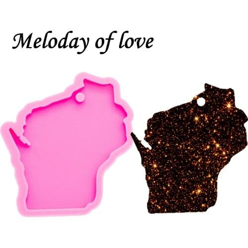 Shiny Glossy Wisconsin silicone mold diy state map epoxy resin molds jewelry making custom mould keychain DY0219