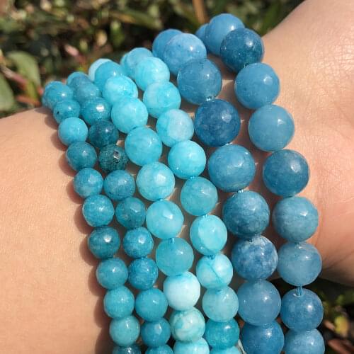 Natural Faceted Blue Stone Beads Round Loose Bead For Jewelry Making 15" 4/6/8/10/12mm DIY Bracelets Pendant Necklace wholesale
