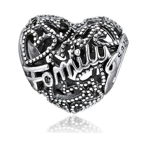 Family Heart Charm Beads for Jewelry Making Vintage Silver Beads for Charms Bracelets Women Sterling Silver 925 Jewelry 2019 DIY
