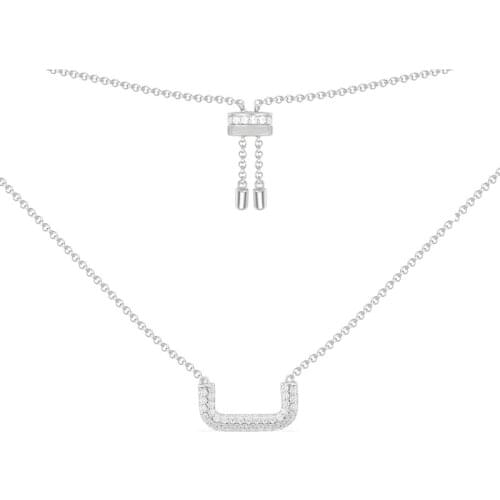SLJELY Fashion Real 925 Sterling Silver White Half Rectangle Geometric Pendant Adjustable Necklace Pave Zirconia Women Jewelry