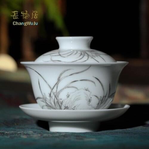 Changwuju in Jingdezhen Cups & Saucers the Kung-Fu tea cup bowl with grisaille painting painted by Jinhongxia Eco-Friendly