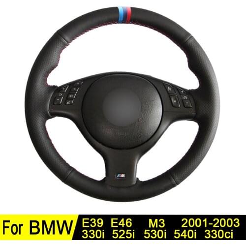 Car Steering Wheel Cover For BMW E46 M3 E39 330i 540i 525i 530i 330Ci 2003-2001 Hand-stitched Black Artificial Leather