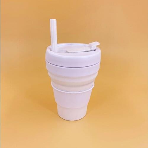 Pure White Silicone Hand-Held Coffee Cup Outdoor Folding Retractable Water Cup Water Bottle with Straw Cute Water Bottle
