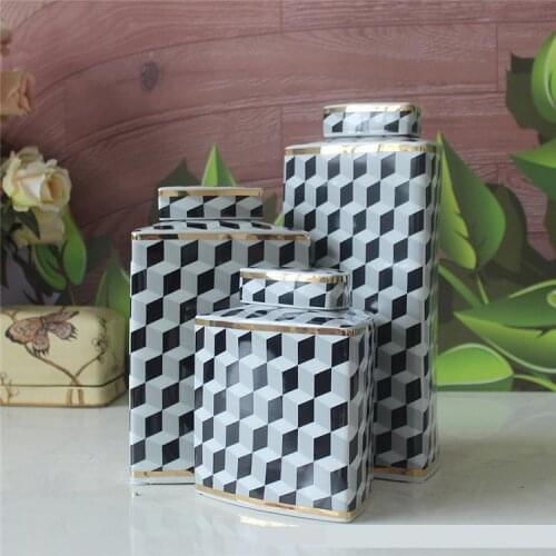 Decorative Jar Triangular Porcelain Jar Soft Adornment porcelain jar for home decorate jar vase black