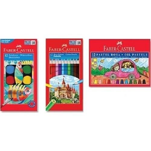 Faber-Castell 3-Paint Set of 12 Water-Dry and Pastel Colors