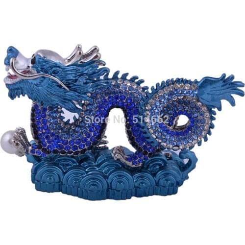 Feng Shui Bejeweled Blue Dragon animal statue G1290