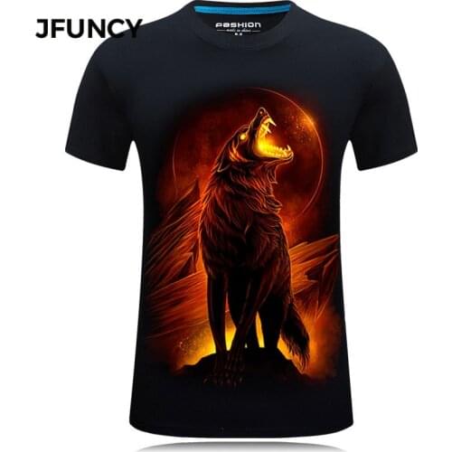 JFUNCY Men 3D T-shirt Summer Casual Harajuku Volcanic Wolf Print Man Tee Shirts Short Sleeve Male Tops Plus Size Hip-hop Tshirt