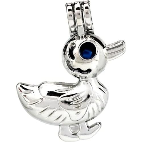 K945 5pcs/lot Silver Copper Cute Duck Animal Beads Cage Pendant Locket Fairytale Party Essential Oil Diffuser