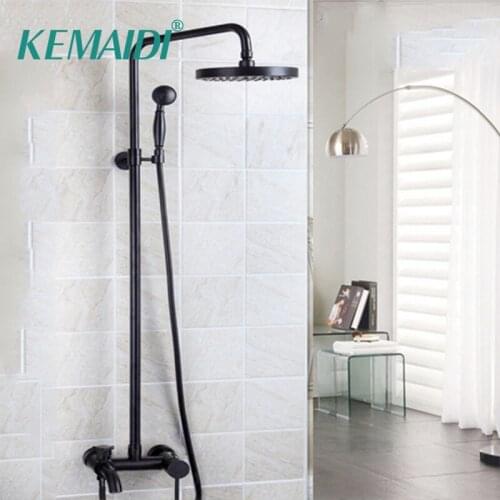 Bathroom Shower Set Oil Rubbed Bronze Wall Mounted Shower Faucet 8" Shower Head Mixer Tap Water Shower Set Waterfall Rain Faucet