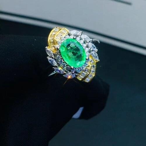Exquisite green emerald ring women silver ring good color real natural gem 6mm x 8mm size girl birthday party gift high-end