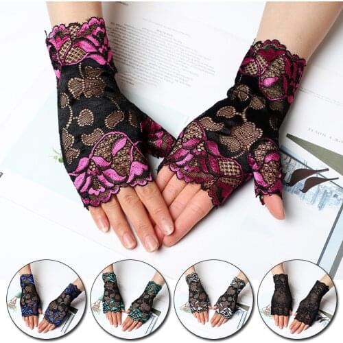 Fashion Sailor Dance Long Fingerless Womens Sexy Lace Gloves Ladies Half Finger Fishnet Gloves Heated Mesh Mitten