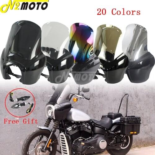 Motorcycle Matte Black Headlight Fairing Mask Cowl Cover 15" Windshield For Harley Softail Street Bob Standard FXBB FXST 18-up