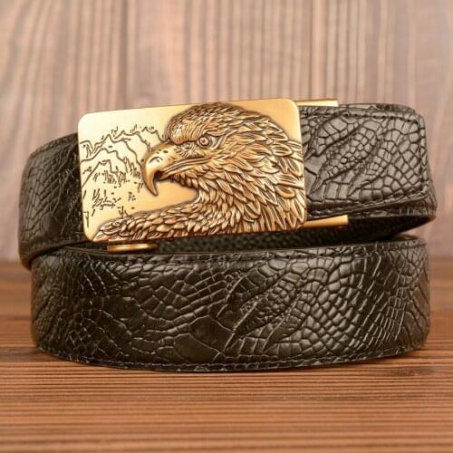 Men Belt High Quality Leather Belt Male Genuine Leather Strap Luxury Eagle Head Automatic Buckle Fashion Crocodile Pattern Belts