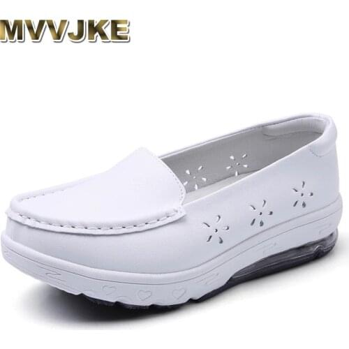 MVVJKE Air Cushion Women Shoes Leather Cow White Flats Antiskid Soft Sole Female Loafers Casual Breathable Light Soft Comfort