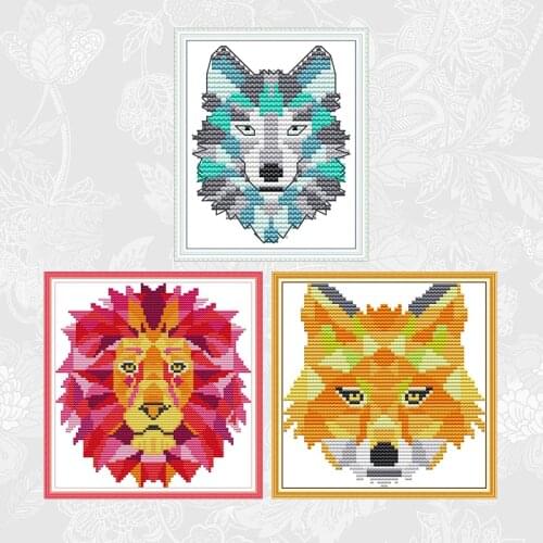 Abstract animal Patterns Fox Cross Stitch Factory Sets Lion Aida Cloth 14ct 11ct Embroidery kit Wolf DIY Handmade Needlework