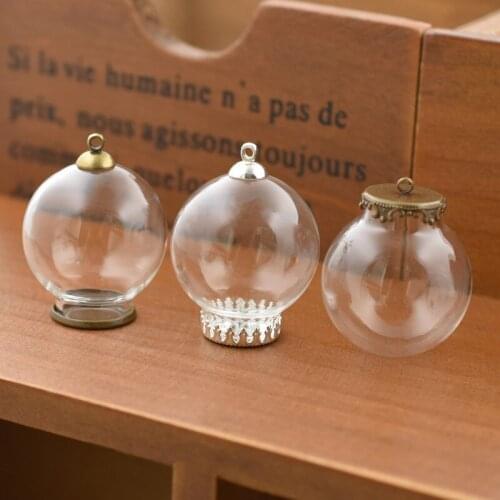 5set 30*15mm hollow glass globe with setting base beads cap set orb glass vials pendant glass bottle jewelry pendant