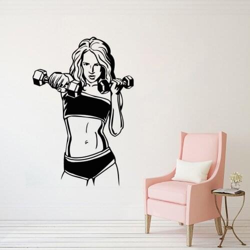 Fitness Girl Wall Sticker Bodybuilding Room Vinyl Wall Decal Health Fitness Club Decoration Vinyl Gym Wall Art Poster AY1611