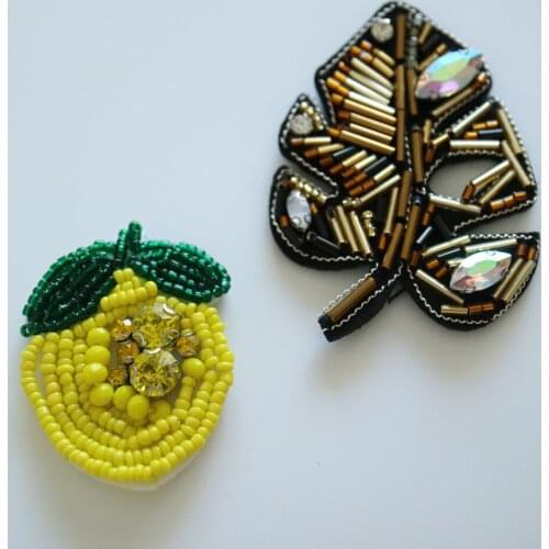 2pc/lot Fashion leaves lemon patches for clothes rhinestone beaded Patches for clothing DIY sew on parches Embroidery appliques