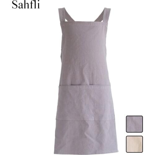 Japanese-style Solid Color Simple Cotton Lace-free Childrens Sleeveless Apron Painting Gown Antifouling with Stuff Pockets