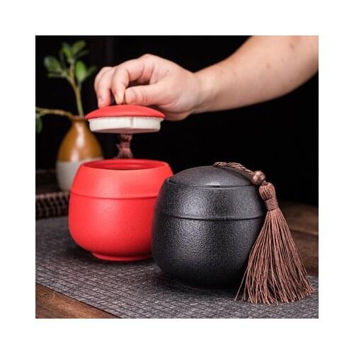 Tea Box Organizer Kitchen Ceramic Jar Seal Storage Holder Sweetmeats Candies Cans Teaware Tea Caddies Tin Containers Black