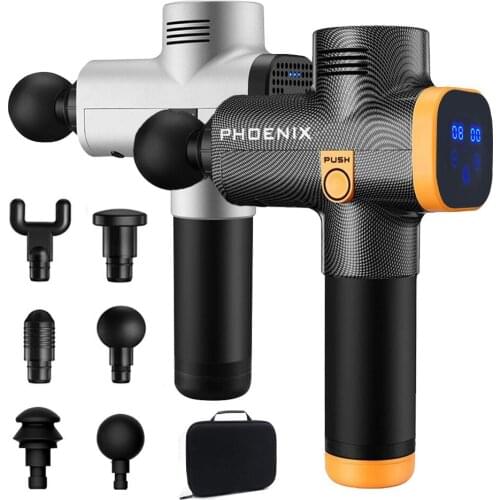 Percussion Massage Gun Phoenix a2 Silver Body Massager Electric 6 Heads Pistol Massager Phoenix MG49127