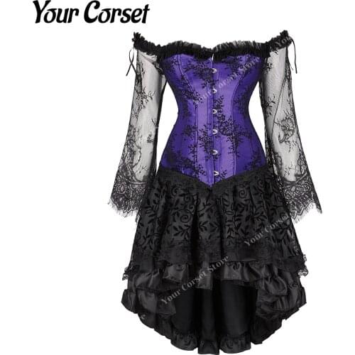 Corset Dress with Sleeves Steampunk Dress Gothic Corset Dress Bustier Lace floral Corset Top with Skirt Sexy Dresses Party Night