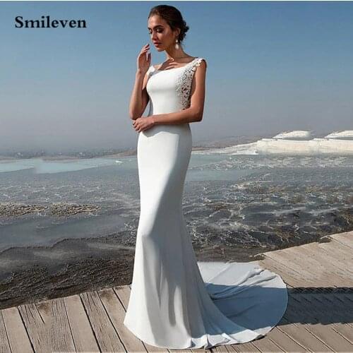 Smileven Beach Wedding Dresses Sleeveless Elegant Boho Satin Lace Mermaid Bride Dress Wedding Gowns 2020 Vestido De Noiva