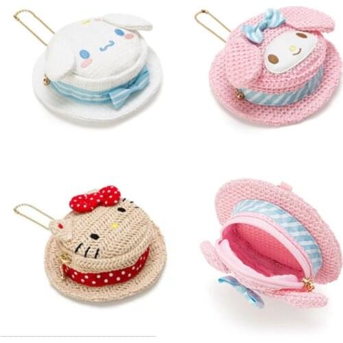 My Melody Sanrio Plush cinnamoroll Hellows Kittys Kawaii Cute Dolls Straw Hat Coin Purse Anime Plush Toy For Girl Birthday Gift