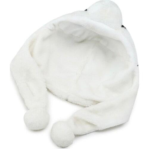 Cartoon Plush Panda Animal Beanie Hat with Pom Pom Long Straps Thermal Warm Funny Stuffed Toy Earflap Cap Party Props