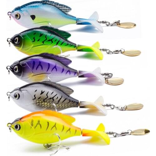 Hanlin 2020 Fishing Lure Soft Rotate Tail Popper Lure 9.5cm/16.9g Topwater Wobble Crank Bait Artificial Bait Hard Fishing Tackle