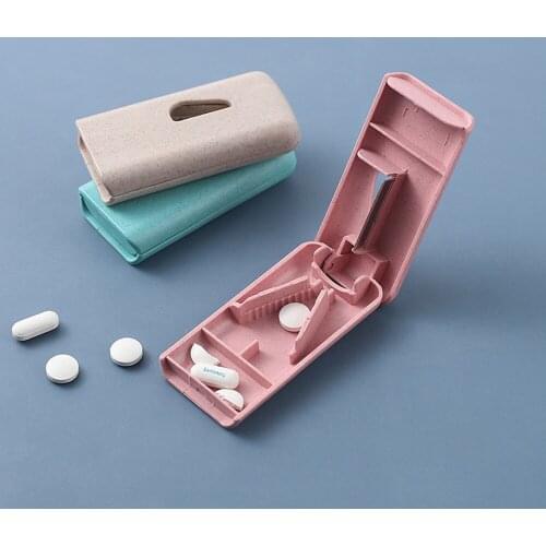 Pill Cutter Splitter Dispenser Case Vitamins Tablets Stainless Steel Blade Travel Medicine Slicer Box Medication Drug Divider