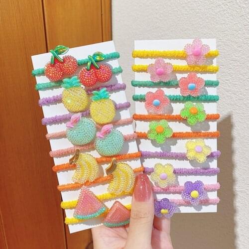 2 Pcs/Set Children Cute Acrylic Fruit Flower Elastic Hair Bands Baby Girls Soft Scrunchies Rubber Bands Kids Hair Accessories