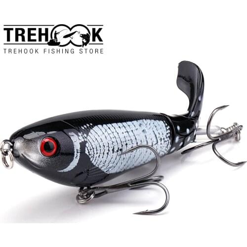 TREHOOK Top Water Popper Fishing Lure with Rotating Tail 8cm 14g Whopper Pike Wobblers for Perch Hard Bait Fishing Tackle Lures
