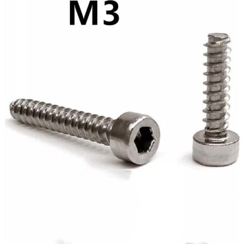 100pcs/lot M3x6/8/10/12/16/18mm Stainless Steel Speaker Cylinder Head Cup Head Hexagon Flat Tail Self-tapping Screw