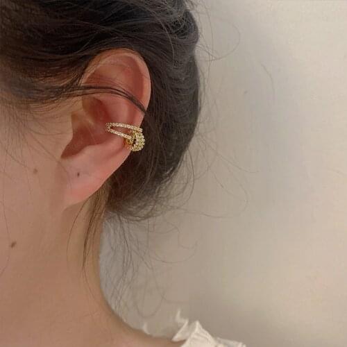 Chic Fashion Gold Circle Crystal Loop Ear Cuff Fake Piercing Clip on Earrings for Women Non Pierced Earcuff Clips Jewelry