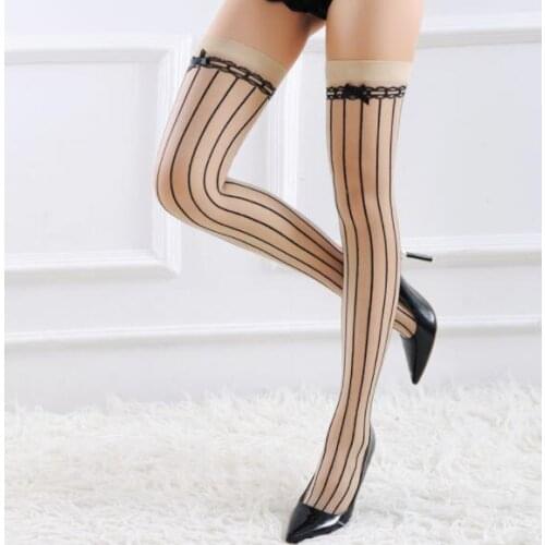 SHENGRENMEI Sexy Skin Stripe Stockings Female Non-slip Tight Thigh High Hosiery Exotic Stocking for Women Lingerie Sexy Costumes