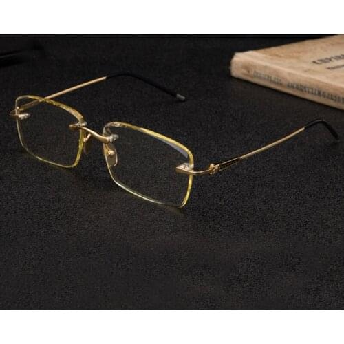 Rimless Glass Sunglasses Man Woman Rectangle Natural Crystal Stone Sun Glasses Vintage Anti Eye Dry UV400 Top Quality